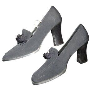 Vittorio Ricci Black Italian Suede Leather Tassel Embellished Chunky Pumps